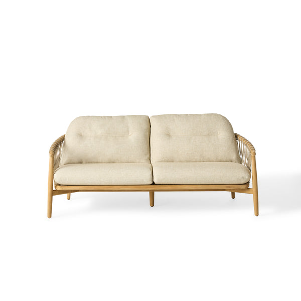 Arroyo Sofa by Terra Outdoor Living — features a premium teak frame with weather-friendly olefin rope in an openwork pattern, complemented by plush bouclé cushions; includes two seat cushions and two back cushions, offering a perfect blend of support and softness, ideal for creating a customized configuration with other Arroyo seating components.