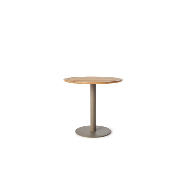 Palm Bistro Round Table in Quartz Grey Aluminum with Teak